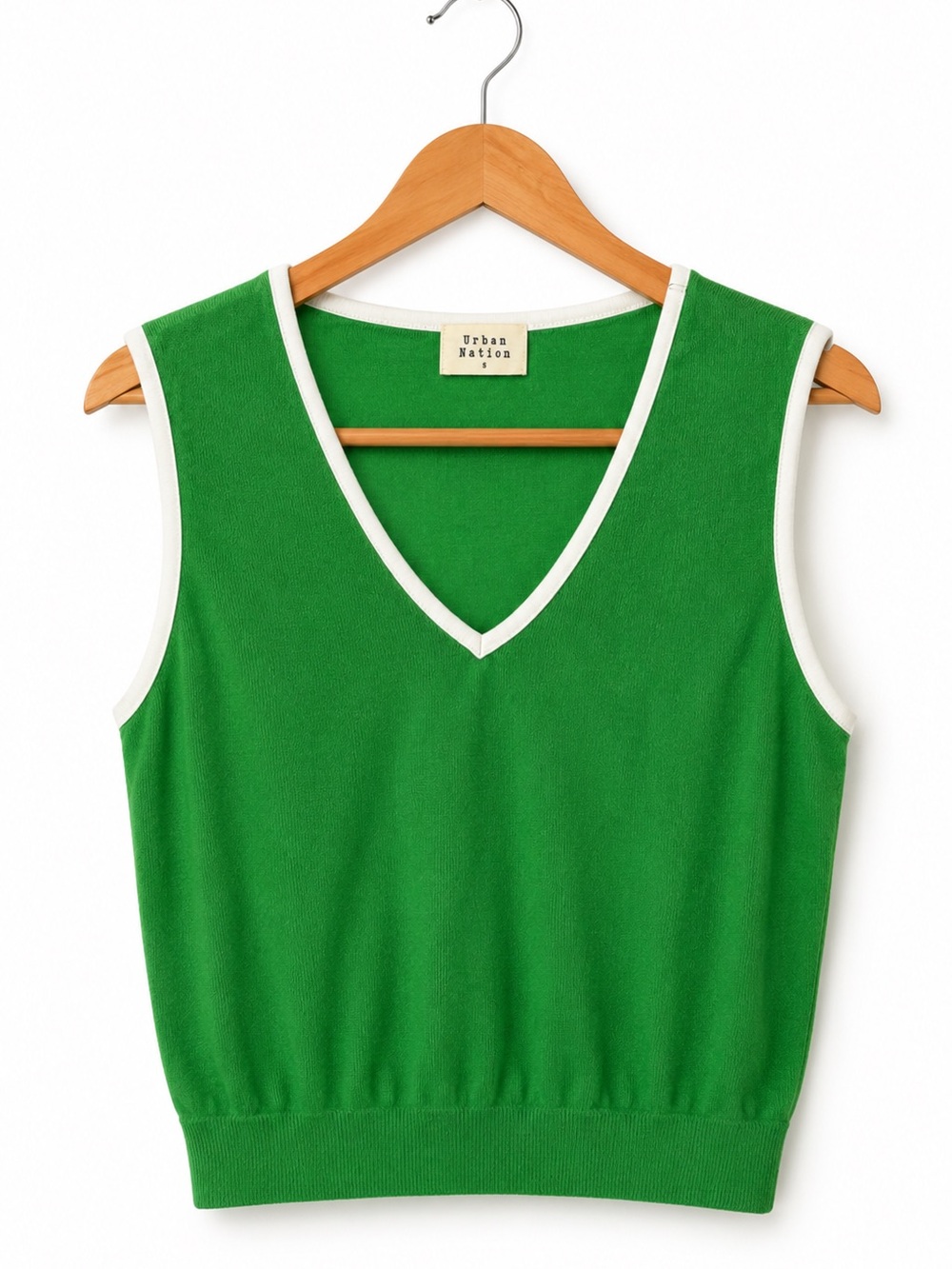 Urban Nation Green V Neck Sweater Vest Knit Top Preppy Tennis Small Athleisure